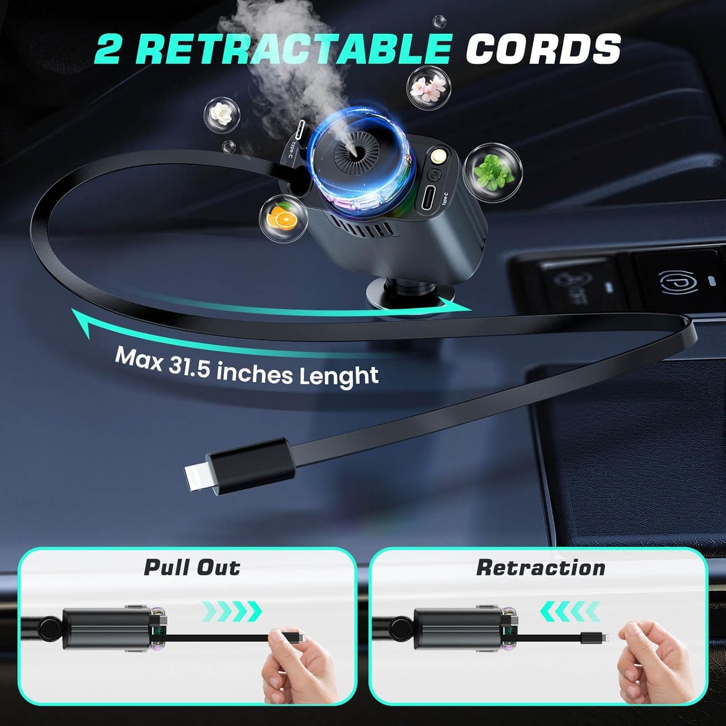 5-in-1 USBCar Charger with Aromatherapy & Starlight