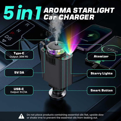 5-in-1 USBCar Charger with Aromatherapy & Starlight