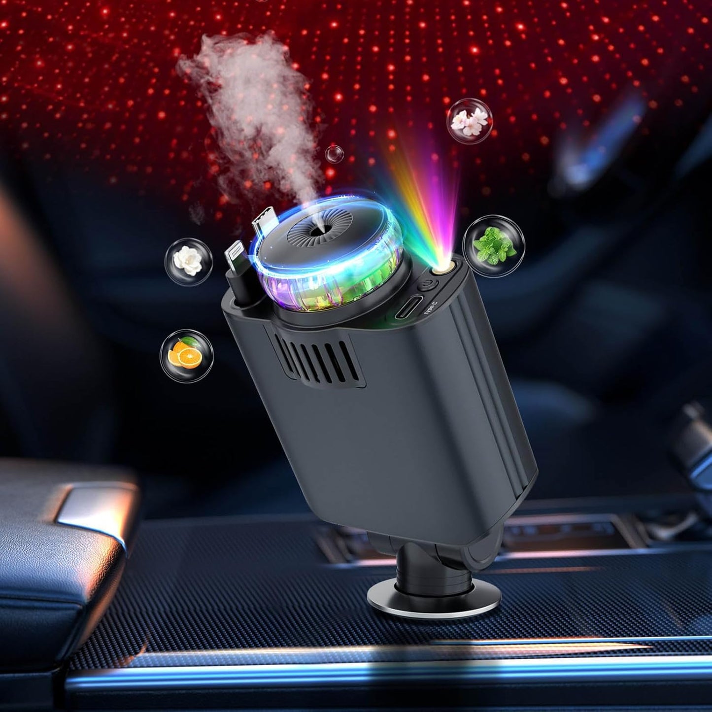 5-in-1 USBCar Charger with Aromatherapy & Starlight